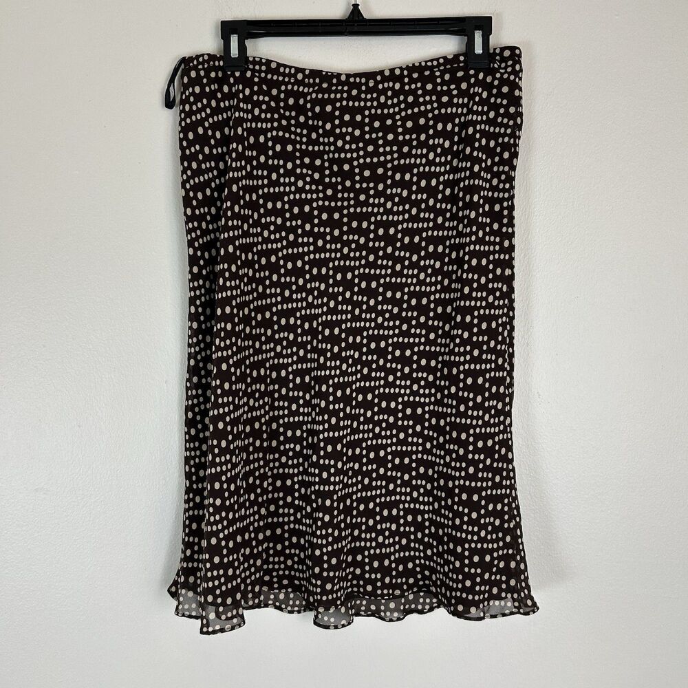Vintage 100% Silk Size 8 M Chocolate Brown Skirt Midi Polka Dot Retro Slip